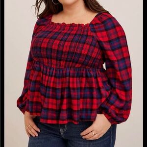 🔥Final Sale🔥Torrid Brushed Rayon Smocked Kelsey Plaid Top Size 2 (2X)
